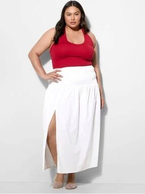 Wild Fable White Smocked Maxi Skirt with Side Slit Size Large